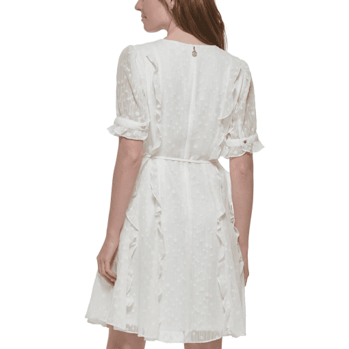 Tommy Hilfiger Womens Ruffled Chiffon Fit Ivory 10 - Image 3