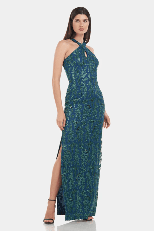 JS Collections Womens Rita Embroidered Sequi Cobalt Kelly Green 12 - Image 5