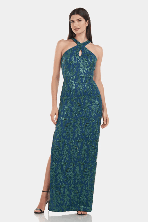 JS Collections Womens Rita Embroidered Sequi Cobalt Kelly Green 12 - Image 2