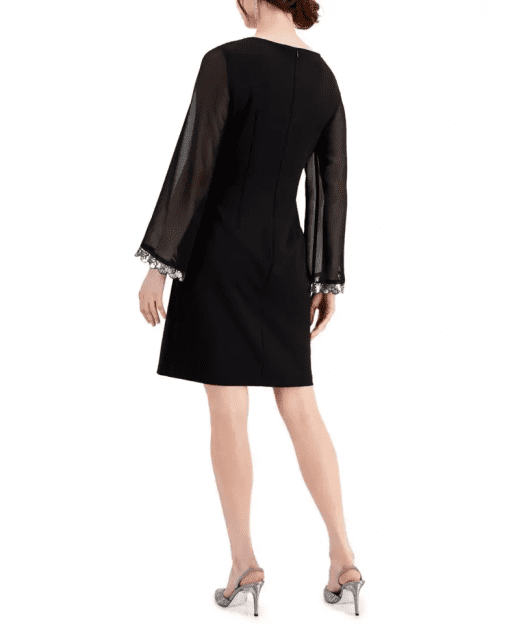 Connected Boat-Neck Sheer-Sleeve Sheath Black 12 - Image 2