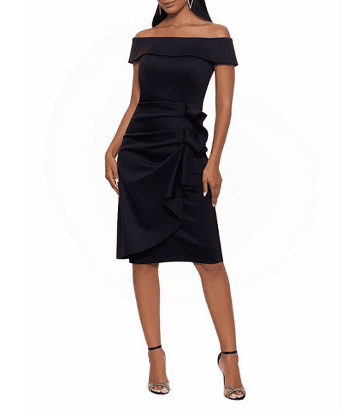 XSCAPE Off-The-Shoulder Ruched Bodyco Black 12 - Image 2