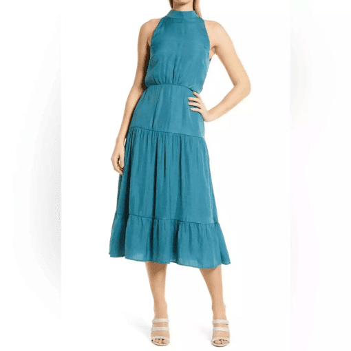 Sam Edelman Tiered-Skirt Tie-Neck Dress Industrial Green 12 - Image 2