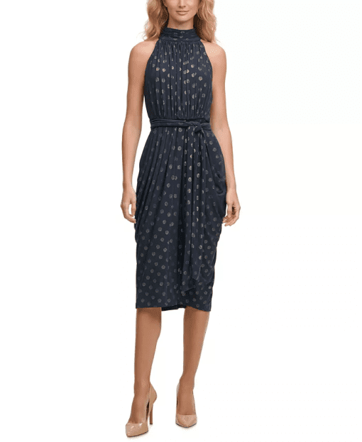 Tommy Hilfiger Glitter-Dot Mock-Neck Dress Sky Captain Gold 12 - Image 2