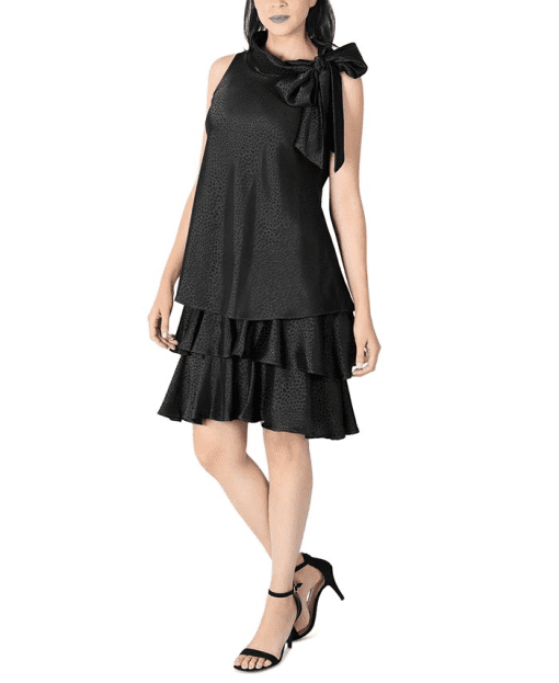 Robbie Bee Petite Bow-Neck Tiered-Hem Tra Black 10P - Image 4