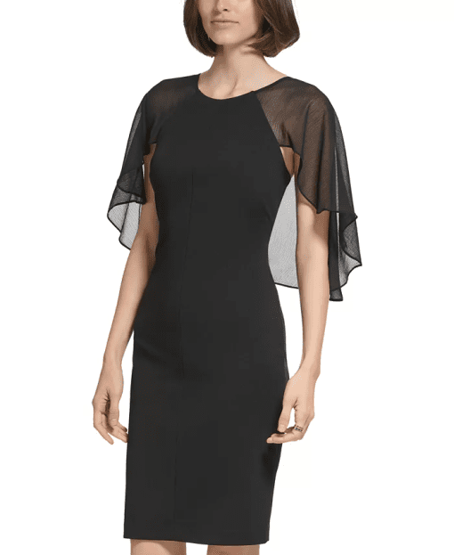 Calvin Klein Womens Jewel-Neck Chiffon-Sle Black 10 - Image 4