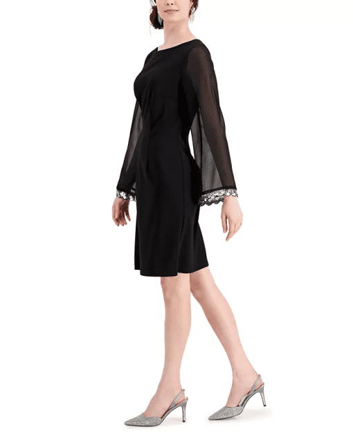 Connected Boat-Neck Sheer-Sleeve Sheath Black 10 - Image 4