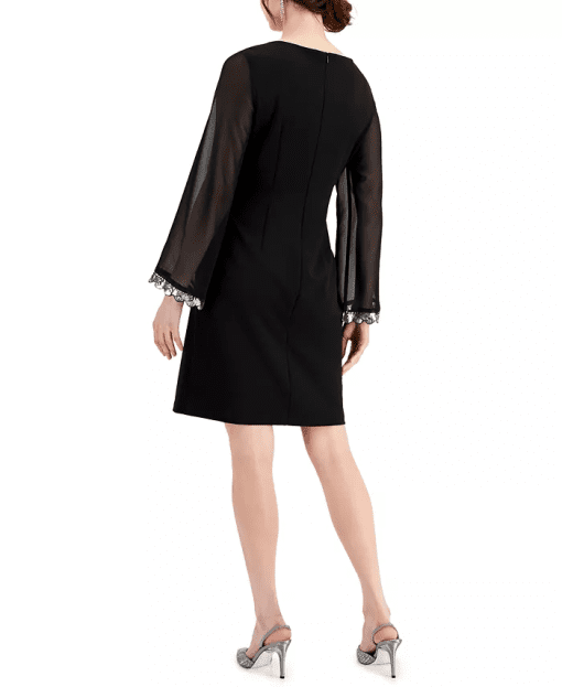 Connected Boat-Neck Sheer-Sleeve Sheath Black 10 - Image 3