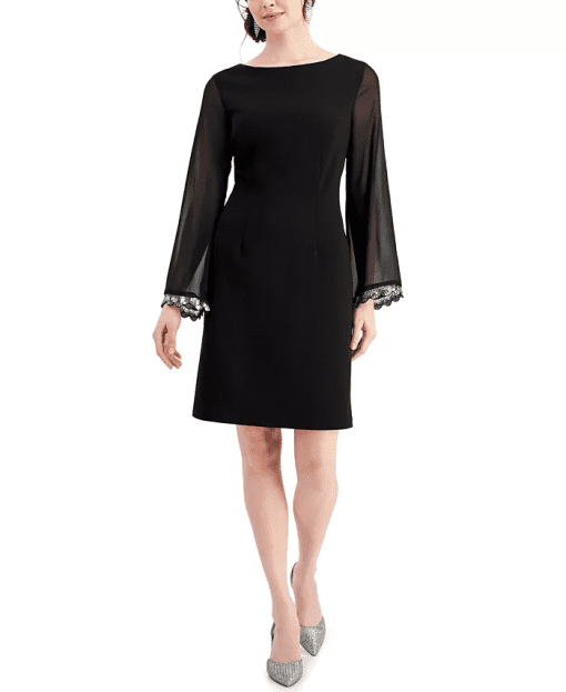 Connected Boat-Neck Sheer-Sleeve Sheath Black 10 - Image 2