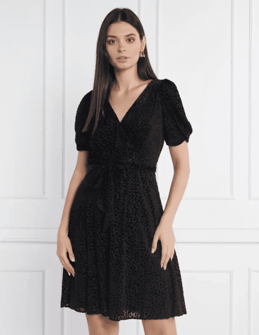 DKNY Puff-Sleeve Wrap-Style Dress Black 10 - Image 2