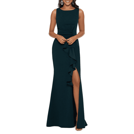 Betsy Adam Pine Green Ruffle Gown Size 10 | Formal Dress - Image 2