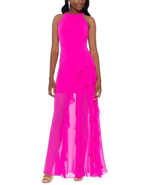 Betsy & Adam Halter-Neck Ruffled Gown 12