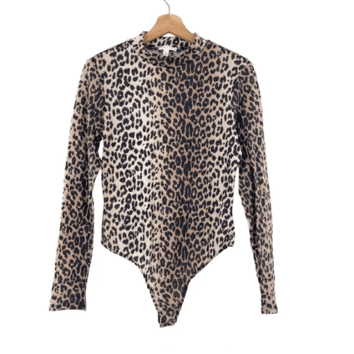 Abound Leopard Bodysuit XXS Animal Print Mock Neck Top - Image 2