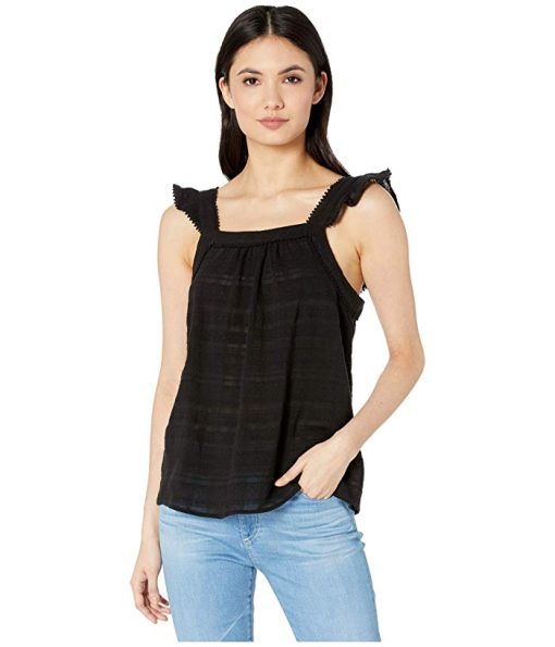 Kensie Black Flutter Sleeve Sheer Slub Tank Top L