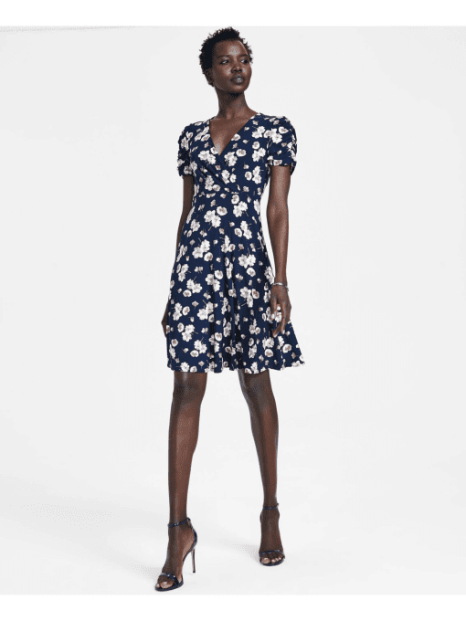 TOMMY HILFIGER WOMENS FLORAL PRINT ABOVE KNEE FIT & FLARE DRESS 2 - Image 2