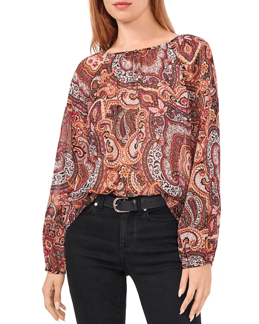 Vince Camuto Paisley Blouse Orange S Long Sleeve Top - Women's Shirts - Image 2