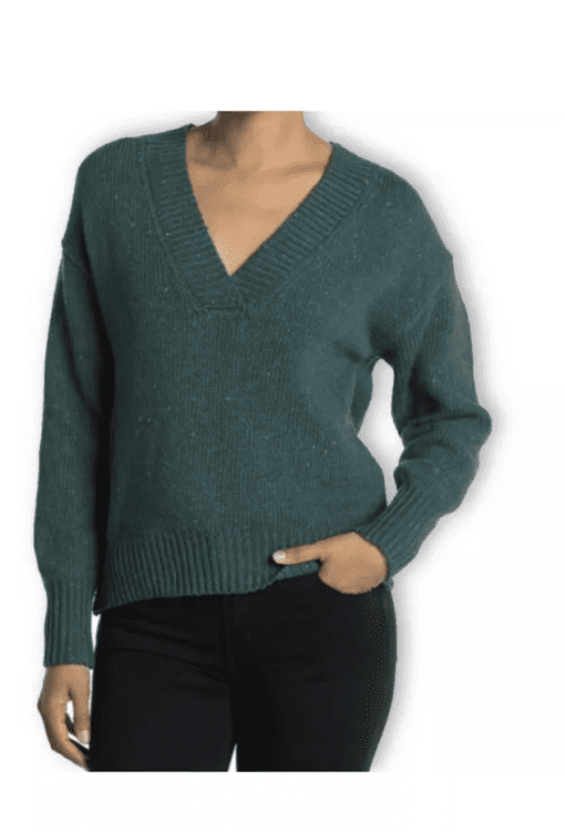 New Abound V-Neck Knit Nordstrom Flecked Chunky Pullover Sweater M Teal Green - Image 2