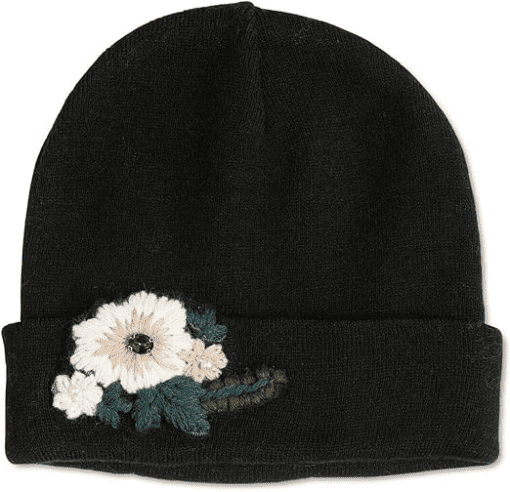 INC International Concepts Women's Floral Embroidered Beanie Black One Size - Image 2