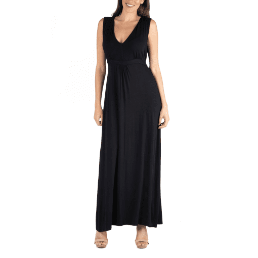 24SEVEN COMFORT APPAREL V-Neck Sleeveless Maxi Dress with Belt 1X - Image 2