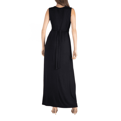 24SEVEN COMFORT APPAREL V-Neck Sleeveless Maxi Dress with Belt 1X - Image 3