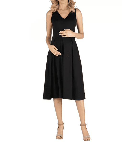 24seven Comfort Apparel Fit and Flare Sleeveless Maternity MIDI Dress with Pockets Size 2XL - Image 2