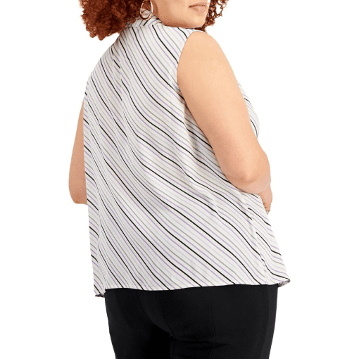 Bar III Plus Size Striped Tie Neck Blouse - White - 2X - Tops - Image 2