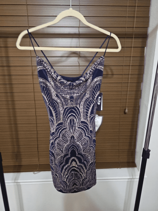 Jump Juniors Navy Glitter Bodycon Dress - Size M - Party Dress - Image 2