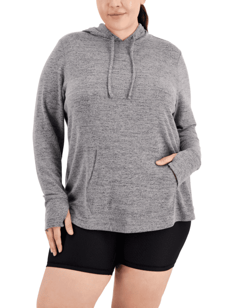 ID Ideology Womens Plus Size Knit Hoodie  Grey  1X - Image 2