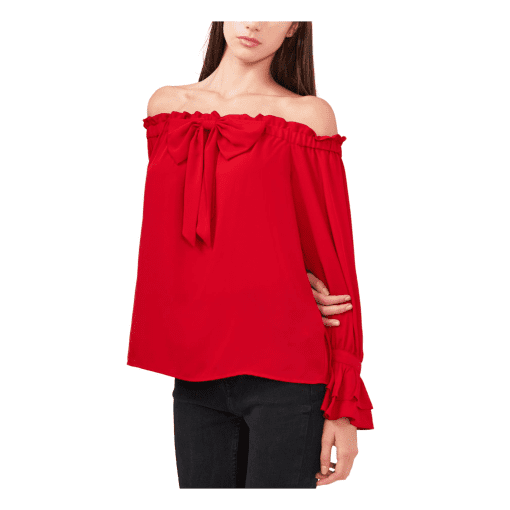 Riley & Rae Women's Off The Shoulder Bow Blouse light Red / Blush Size XL - Image 2