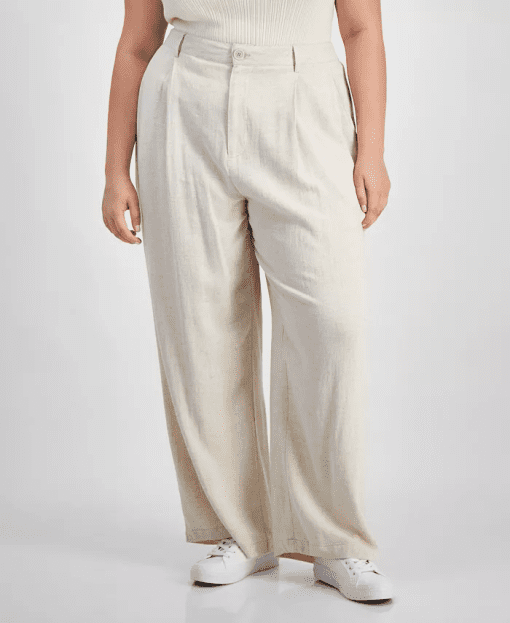 Trendy Plus Size Pleat-Front Wide-Leg Pant large - Image 2