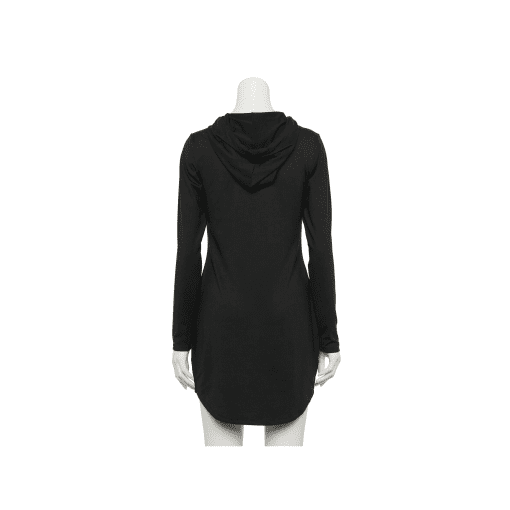 ALMOST FAMOUS Womens Black Stretch Cut Out Drawstring Hood Long Sleeve Crew Neck Above The Knee Fit + Flare Dress Juniors XS - Image 2