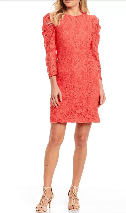 Vince Camuto Coral Puffed Shoulder 3/4 Sleeve Lace Sheath Dress, Size 6, New - Image 2