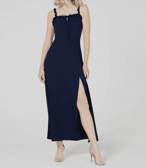 TEEZE ME Womens Navy Slitted Spaghetti Strap Square Neck Midi Wrap Prom Dress Juniors 1112 - Image 2