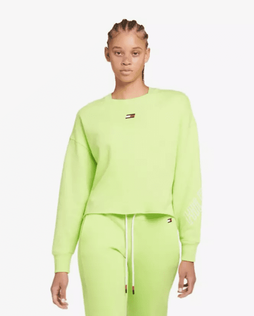 Tommy Hilfiger Women's Graphic Cutoff Cropped Crewneck Pullover Volt Lime M NWT XL - Image 2