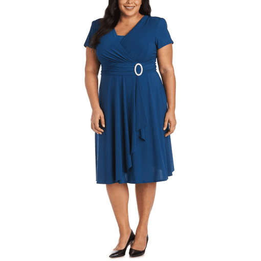 R & M Richards Plus Size Cascade Dress - Peacock 20W - Image 2