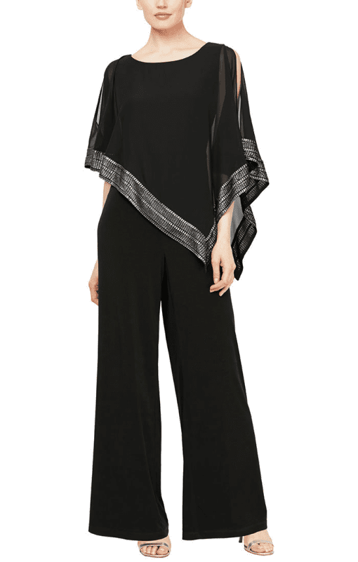 SLNY Women's Petites Chiffon Metallic Jumpsuit 6P - Image 2