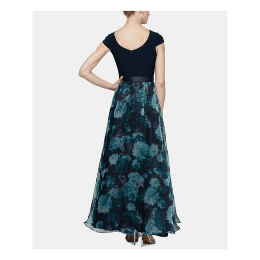 Sl Fashions Floral-Organza Gown - Navy Floral 10 - Image 3