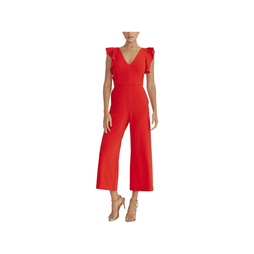 Rachel Rachel Roy Womens Red Ruffled V Neck Party Cropped Jumpsuit L - Image 2