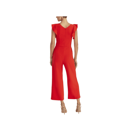 Rachel Rachel Roy Womens Red Ruffled V Neck Party Cropped Jumpsuit L - Image 3