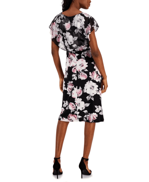 Connected Petite Floral-Print Chiffon Overlay MIDI Dress - Lilac 12P - Image 3