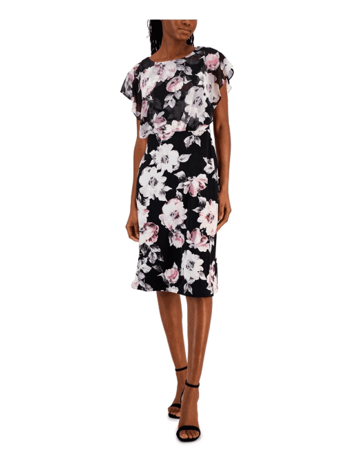 Connected Petite Floral-Print Chiffon Overlay MIDI Dress - Lilac 12P - Image 2