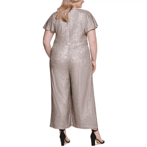 Eliza J Plus Size Flutter-Sleeve Wide-Leg Jumpsuit - Taupe 22W - Image 3