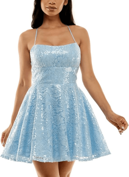 B Darlin Juniors' Spaghetti-Strap Sequined Fit & Flare Dress 13/14 - Image 2