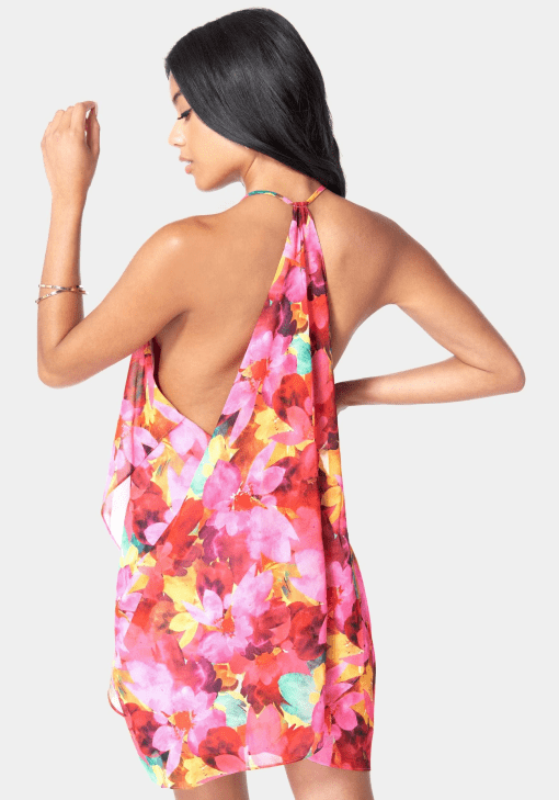 Bebe Printed Drape-Back Sleeveless Dress - Multicolor L - Image 3