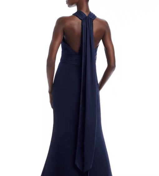 Eliza J Women's Halter-Wrap-Neck Crepe-Back-Satin Gown - Navy 8 - Image 3