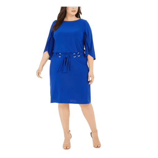 Msk Plus Size Belted Tulip-Sleeve Dress - Goddess Blue 1X - Image 2