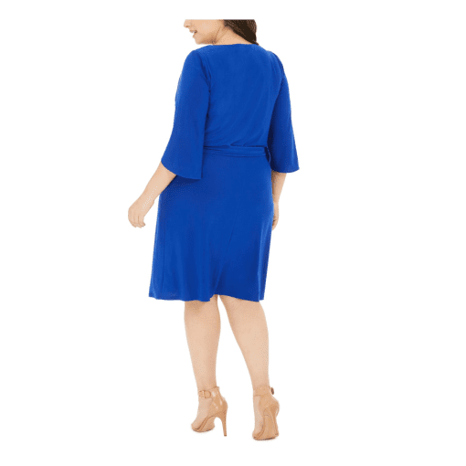 Msk Plus Size Belted Tulip-Sleeve Dress - Goddess Blue 1X - Image 3