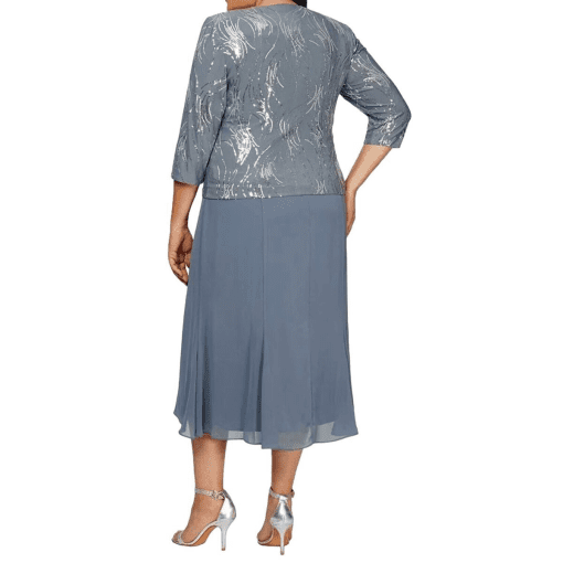 Alex Evenings Plus Size Sequin Jacket & MIDI Dress - Steel Blue 14W - Image 3