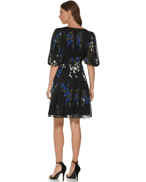 DKNY Black Floral Midi Wrap Dress Size 14 - Women's Dresses - Image 2