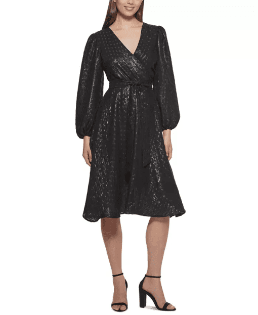 Kensie Black Metallic Wrap Dress Size 4 - Midi Dress - Image 2