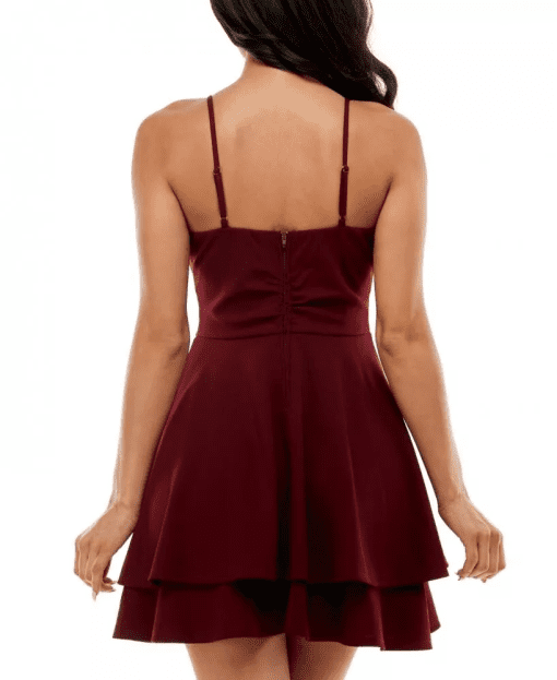 EMERALD SUNDAE Women's Burgundy Stretch Zippered Ruched Spaghetti Strap Scoop Neck Short Party Fit + Flare Dress Juniors XXL - Image 3